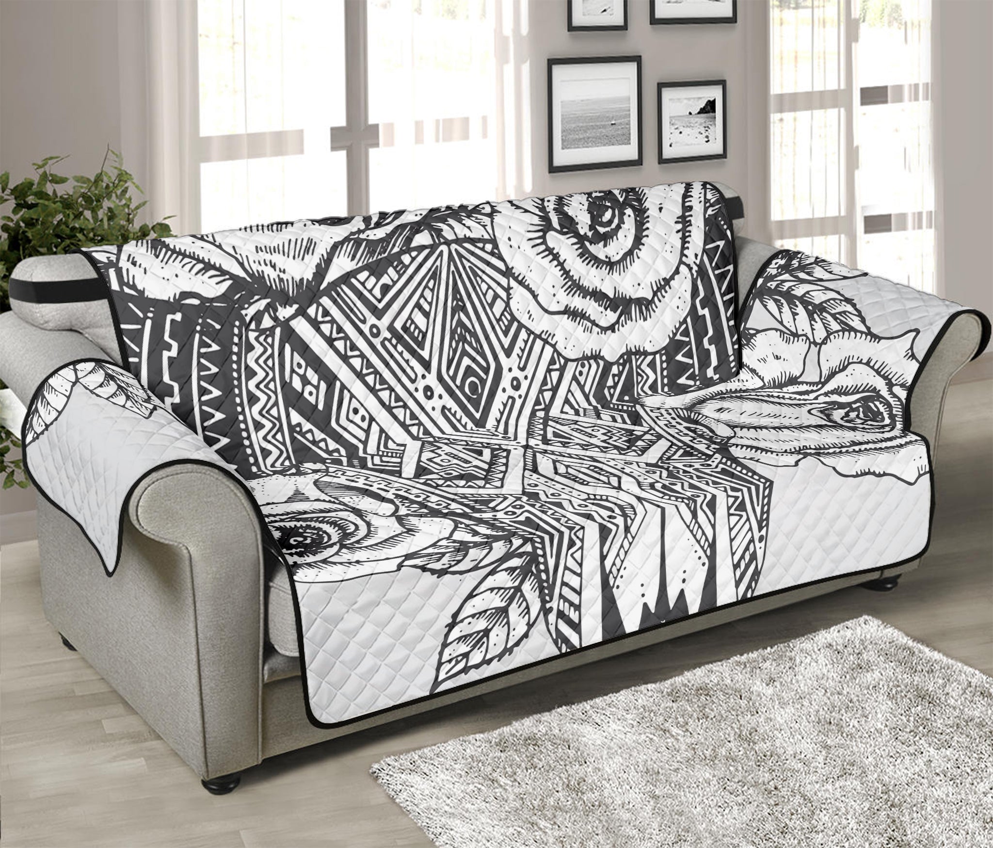 Tribal Indian Bull Skull Print Sofa Protector