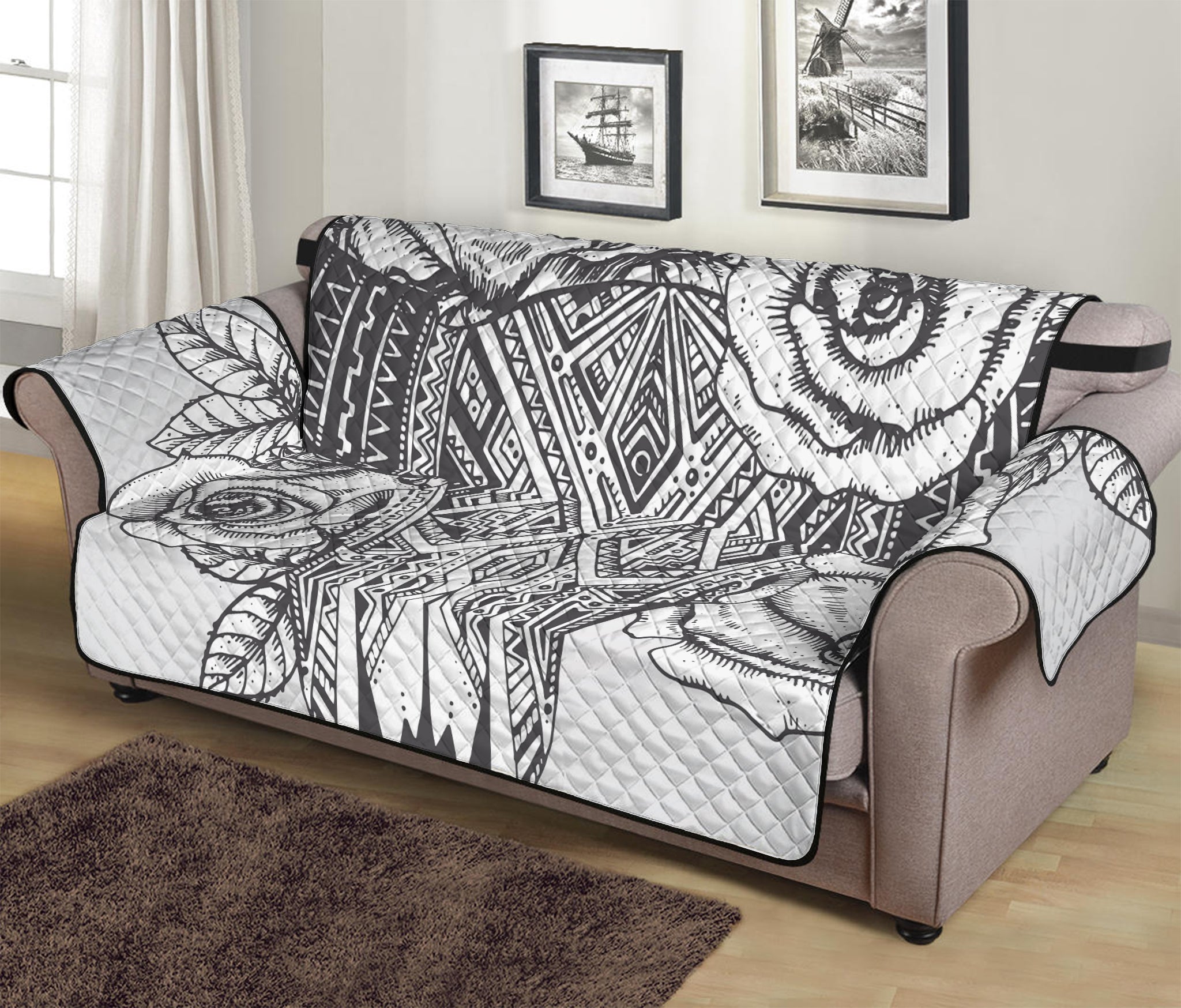 Tribal Indian Bull Skull Print Sofa Protector