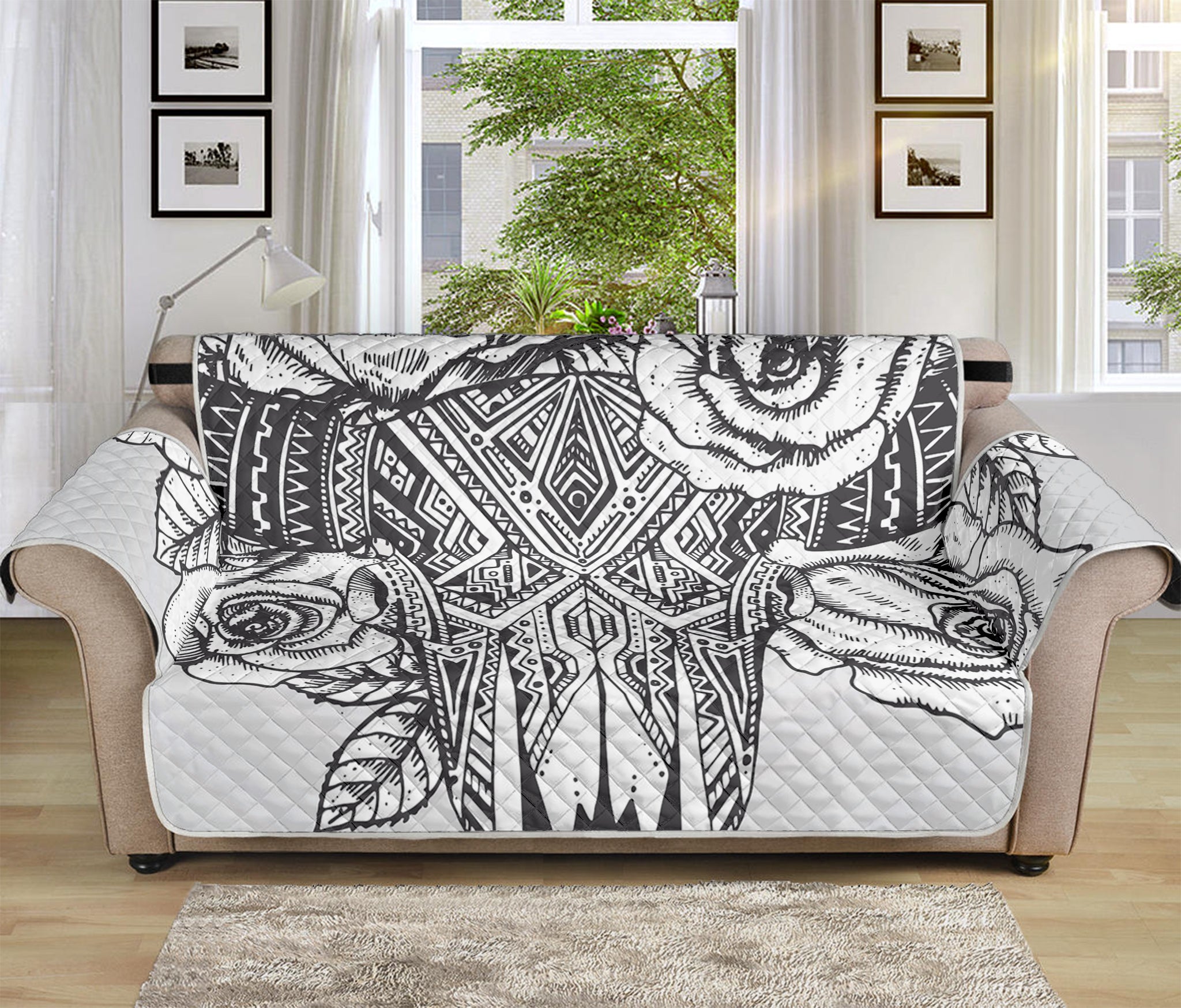 Tribal Indian Bull Skull Print Sofa Protector