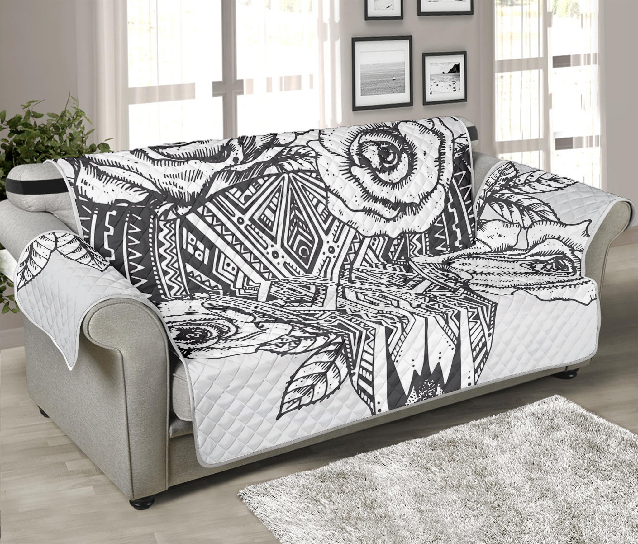 Tribal Indian Bull Skull Print Sofa Protector