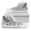 Tribal Indian Bull Skull Print White High Top Sneakers