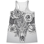 Tribal Indian Bull Skull Print Women's Racerback Tank Top