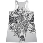 Tribal Indian Bull Skull Print Women's Racerback Tank Top