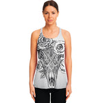 Tribal Indian Bull Skull Print Women's Racerback Tank Top