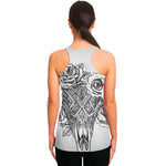 Tribal Indian Bull Skull Print Women's Racerback Tank Top