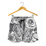 Tribal Indian Bull Skull Print Women's Shorts