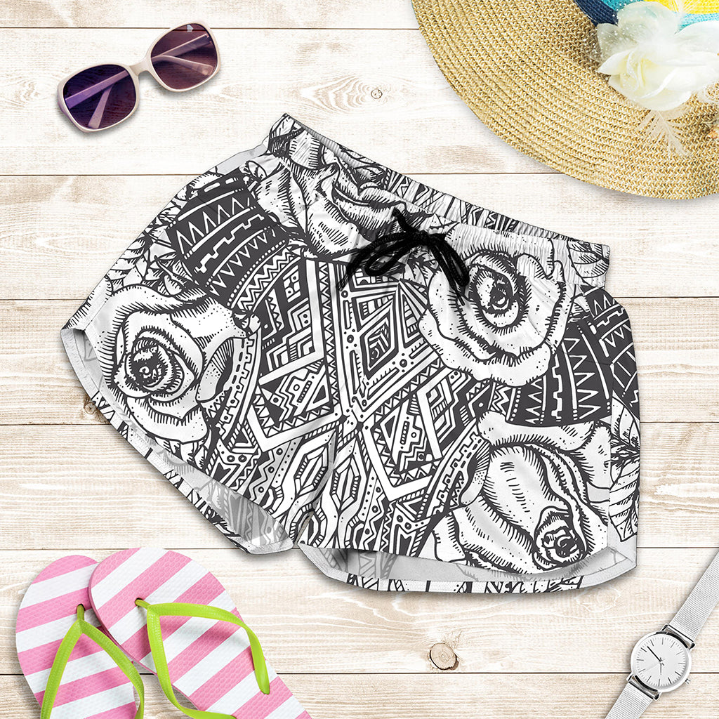 Tribal Indian Bull Skull Print Women's Shorts