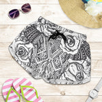 Tribal Indian Bull Skull Print Women's Shorts