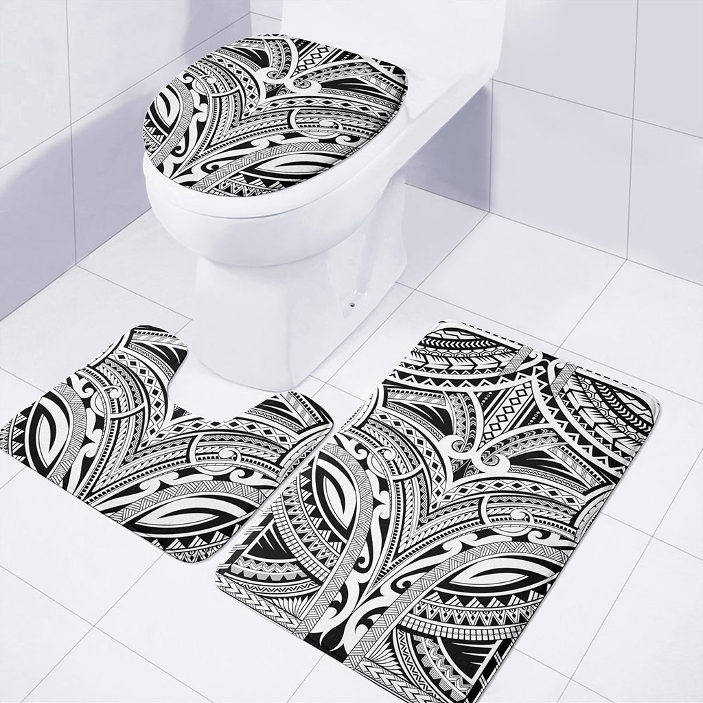 Tribal Maori Polynesian Tattoo Print 3 Piece Bath Mat Set