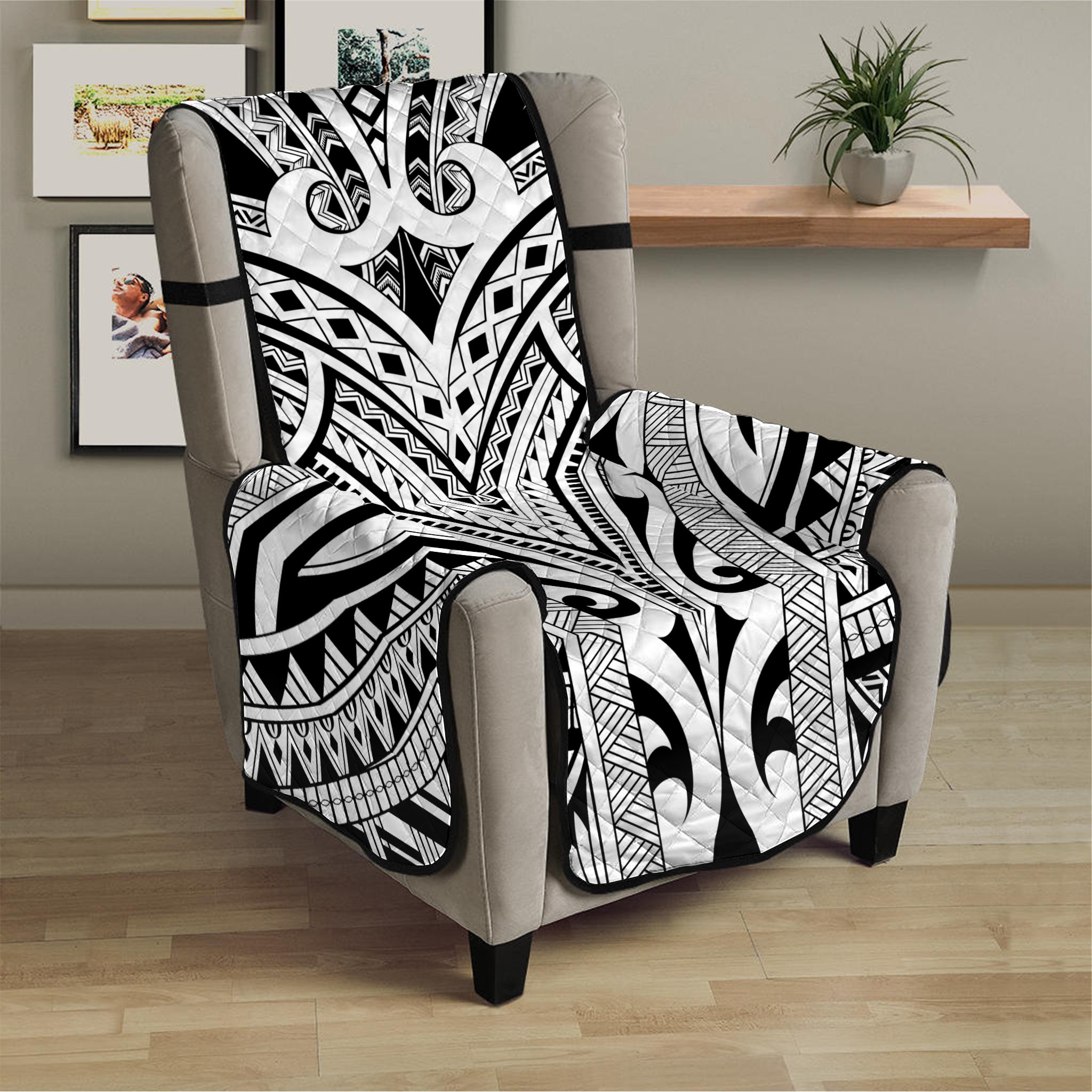 Tribal Maori Polynesian Tattoo Print Armchair Protector