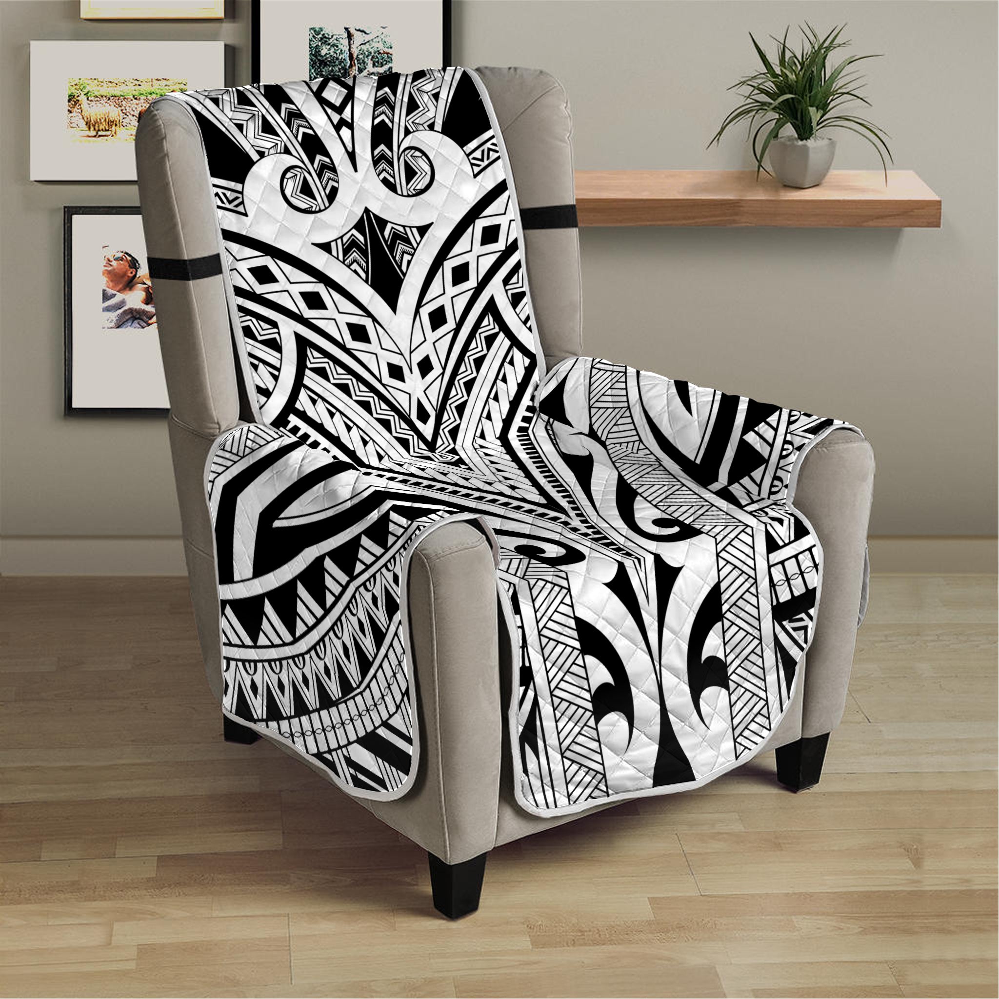 Tribal Maori Polynesian Tattoo Print Armchair Protector