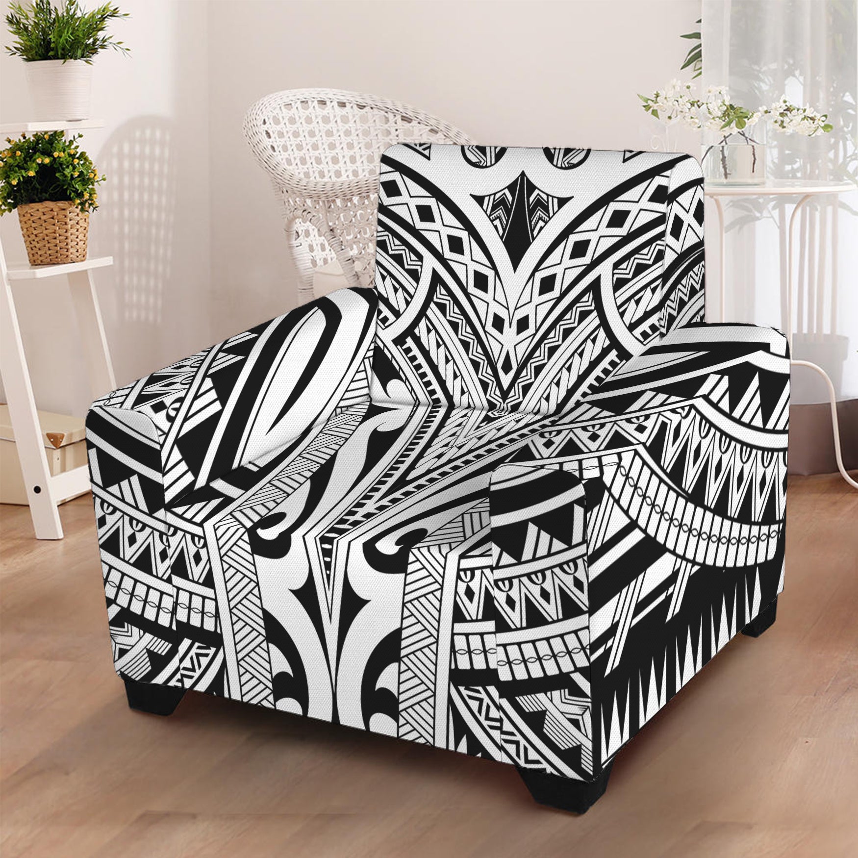 Tribal Maori Polynesian Tattoo Print Armchair Slipcover