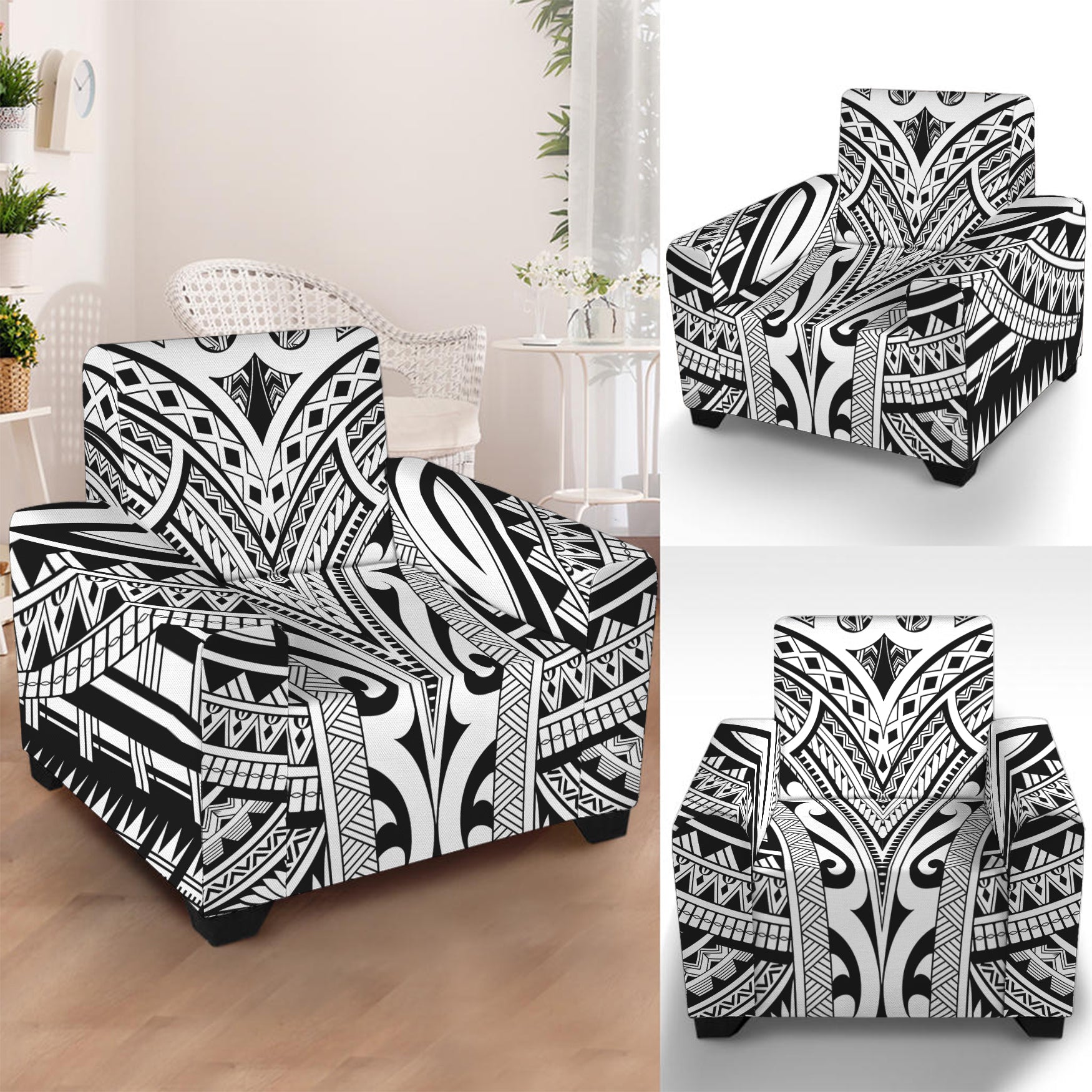 Tribal Maori Polynesian Tattoo Print Armchair Slipcover