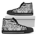 Tribal Maori Polynesian Tattoo Print Black High Top Sneakers