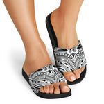 Tribal Maori Polynesian Tattoo Print Black Slide Sandals