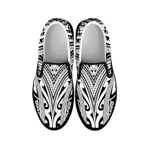 Tribal Maori Polynesian Tattoo Print Black Slip On Shoes