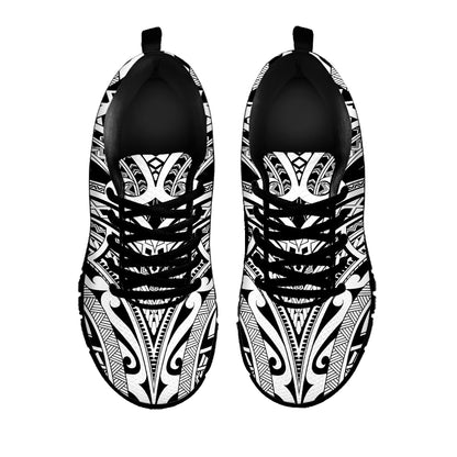 Tribal Maori Polynesian Tattoo Print Black Sneakers
