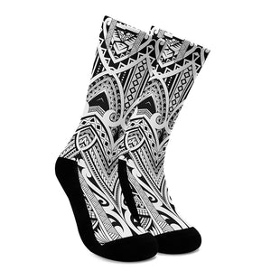 Tribal Maori Polynesian Tattoo Print Crew Socks