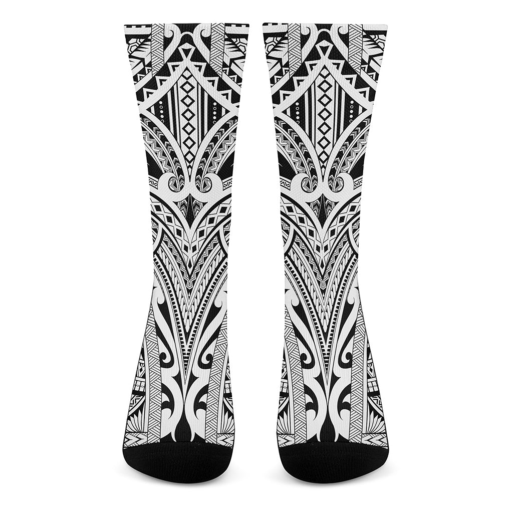 Tribal Maori Polynesian Tattoo Print Crew Socks