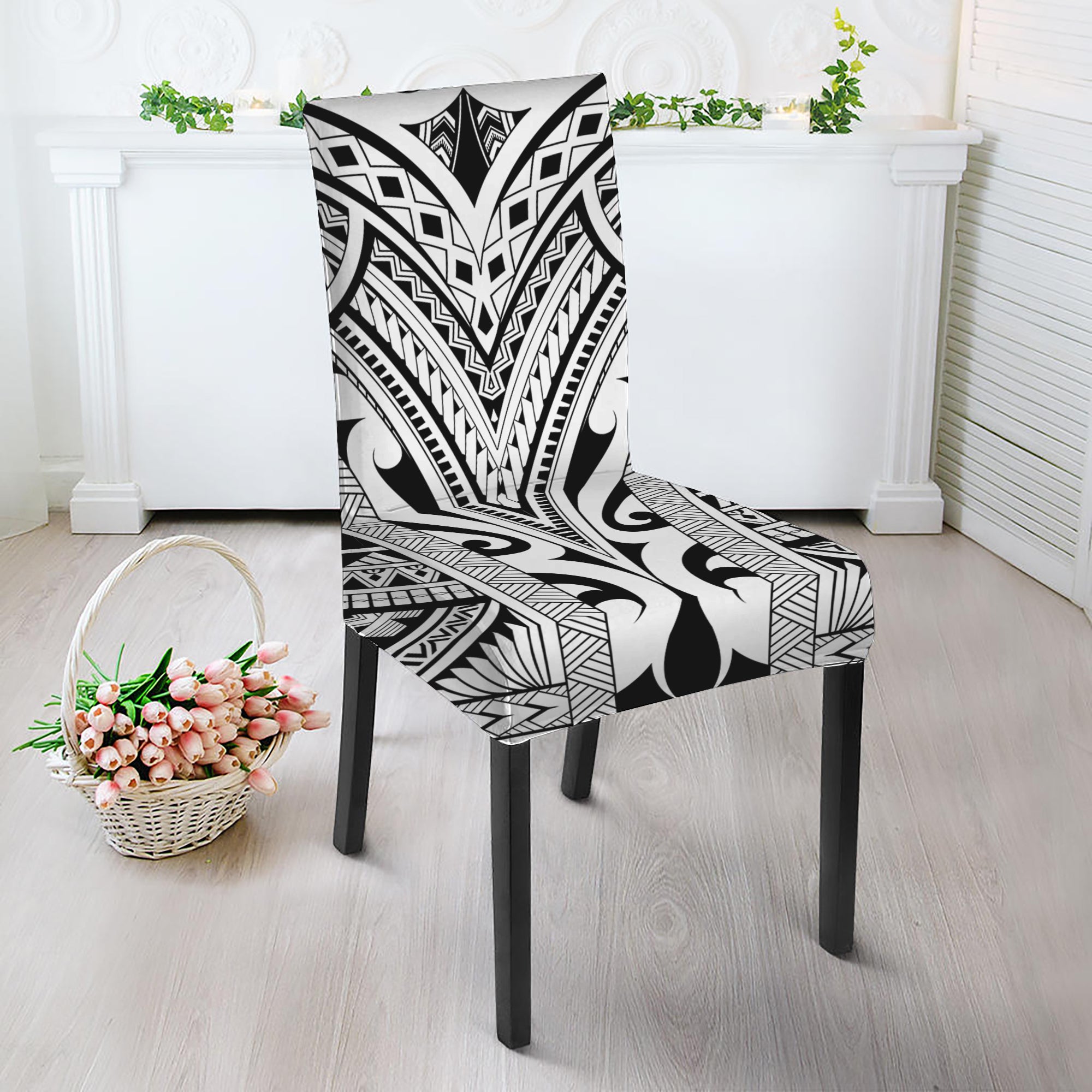 Tribal Maori Polynesian Tattoo Print Dining Chair Slipcover