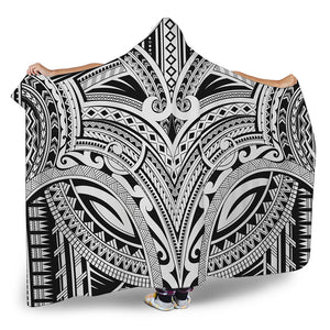 Tribal Maori Polynesian Tattoo Print Hooded Blanket