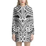 Tribal Maori Polynesian Tattoo Print Hoodie Dress