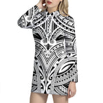 Tribal Maori Polynesian Tattoo Print Hoodie Dress