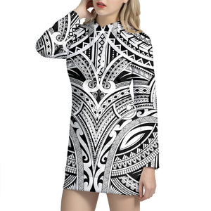 Tribal Maori Polynesian Tattoo Print Hoodie Dress