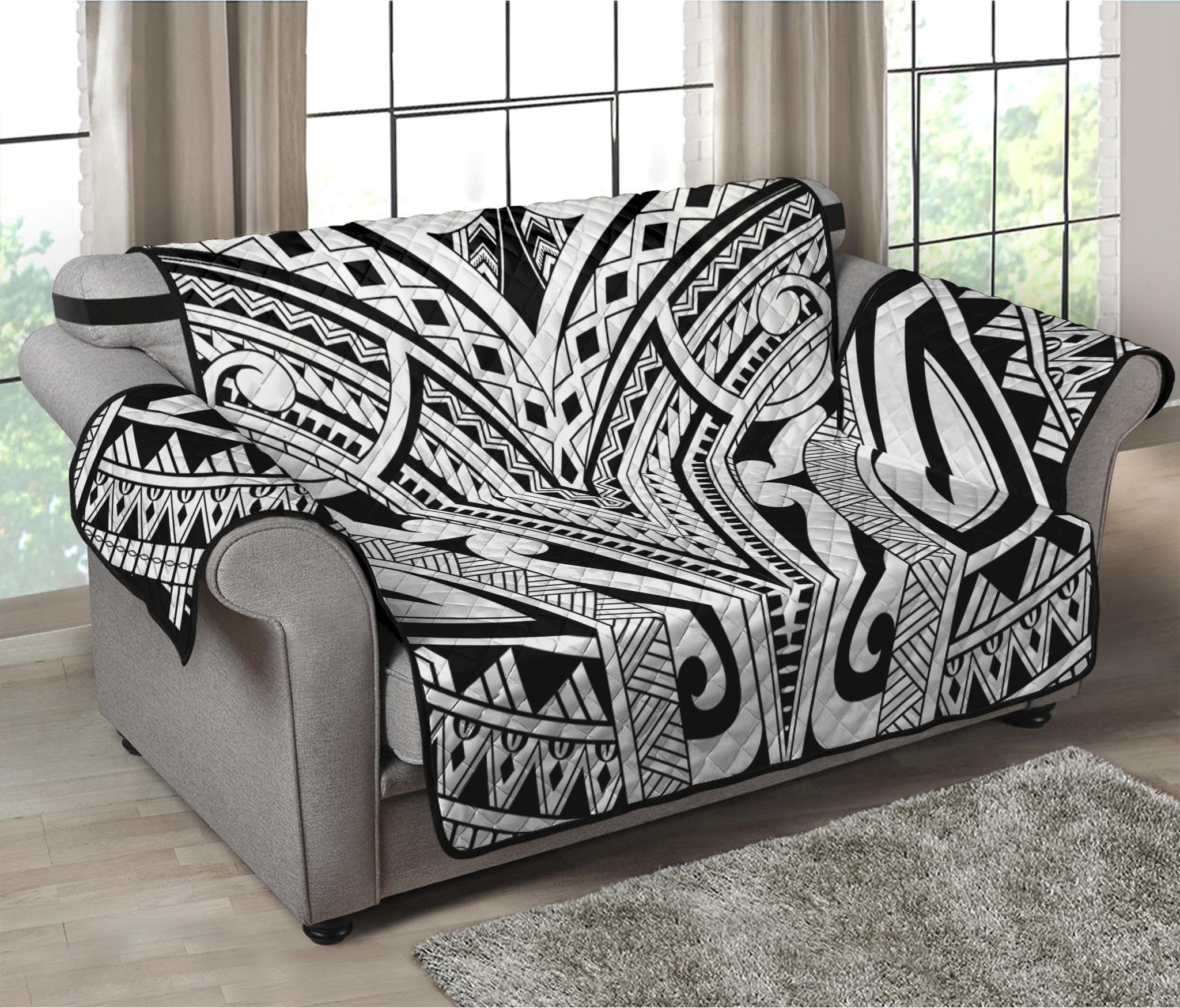 Tribal Maori Polynesian Tattoo Print Loveseat Protector