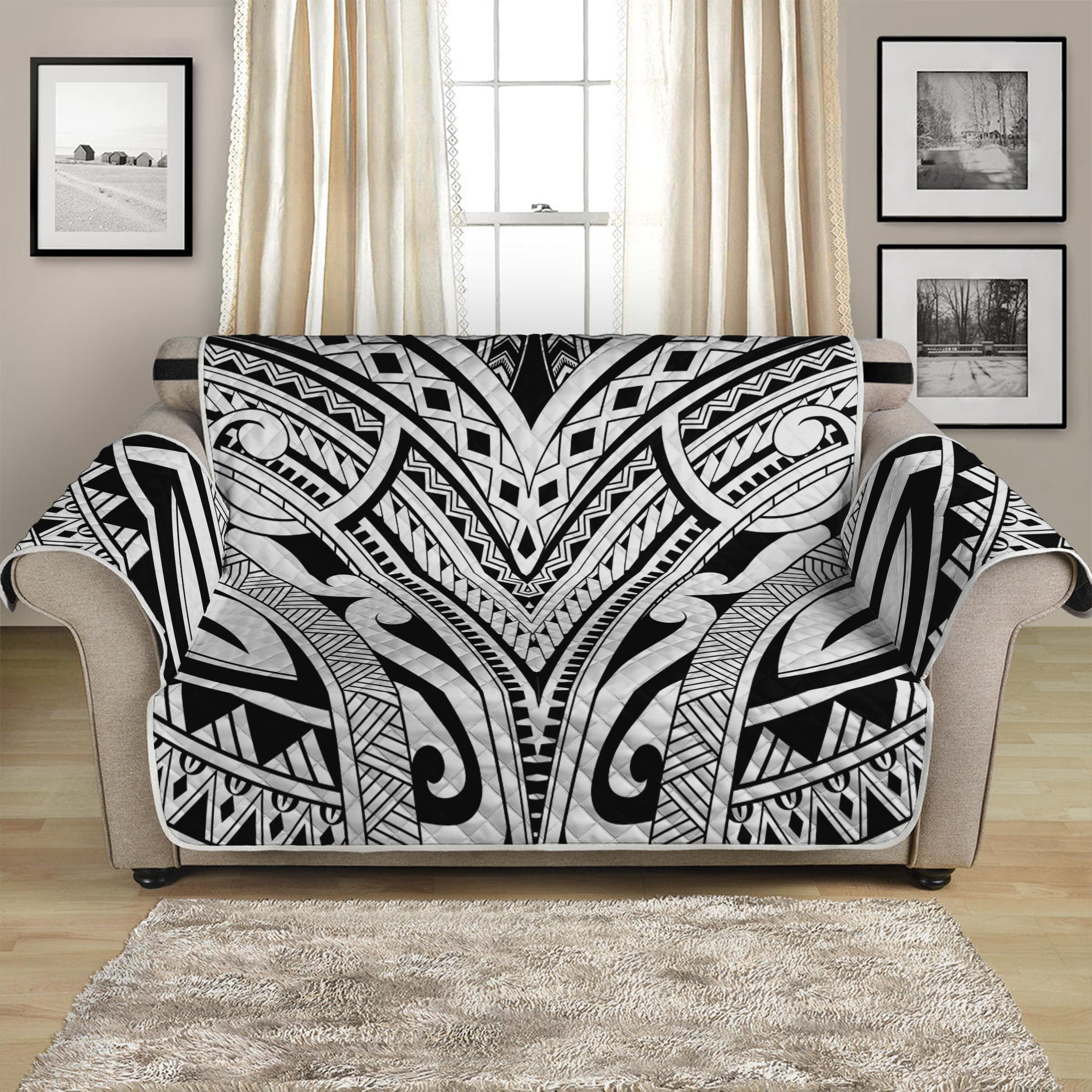 Tribal Maori Polynesian Tattoo Print Loveseat Protector