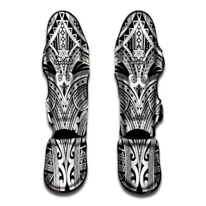 Premium Vector  Polynesian style tattoo design with mask maori tribal style  tattoo pattern fit for a leg