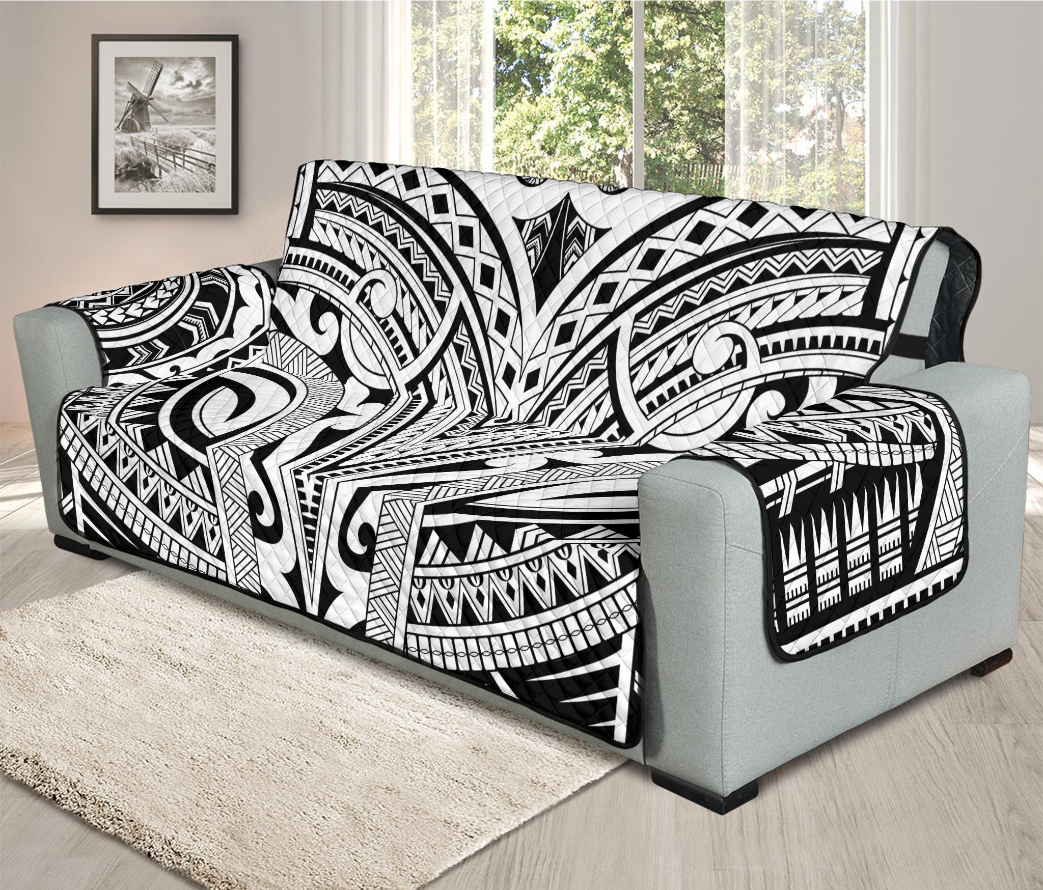 Tribal Maori Polynesian Tattoo Print Oversized Sofa Protector