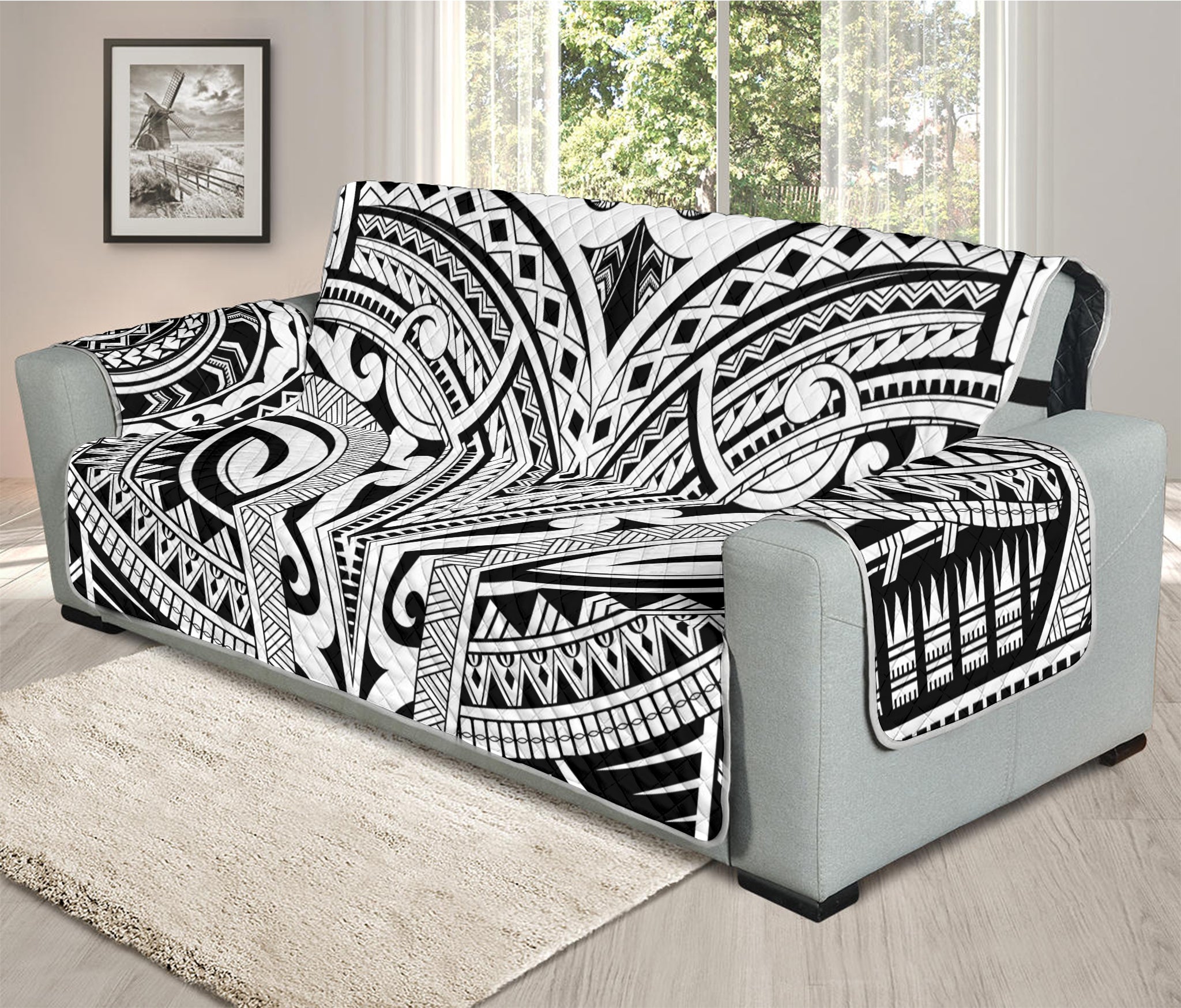 Tribal Maori Polynesian Tattoo Print Oversized Sofa Protector