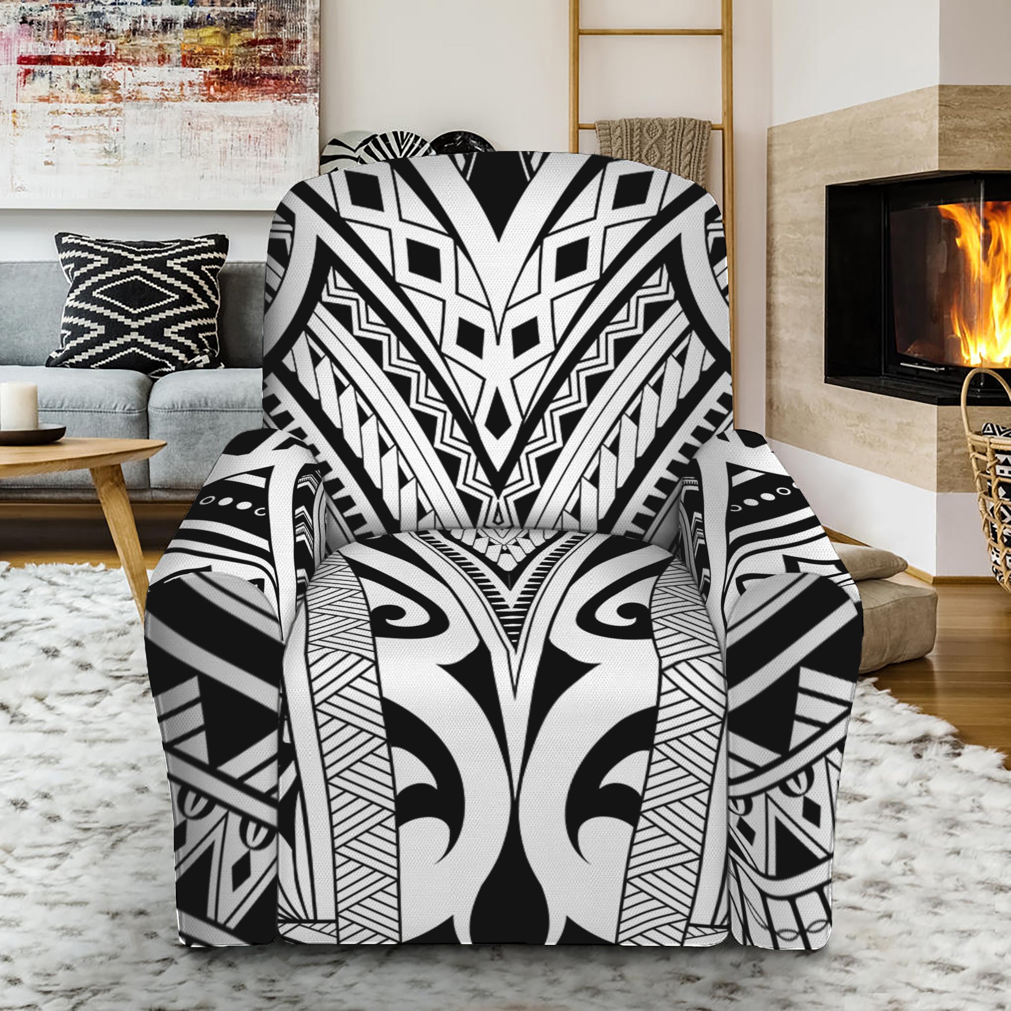 Tribal Maori Polynesian Tattoo Print Recliner Slipcover