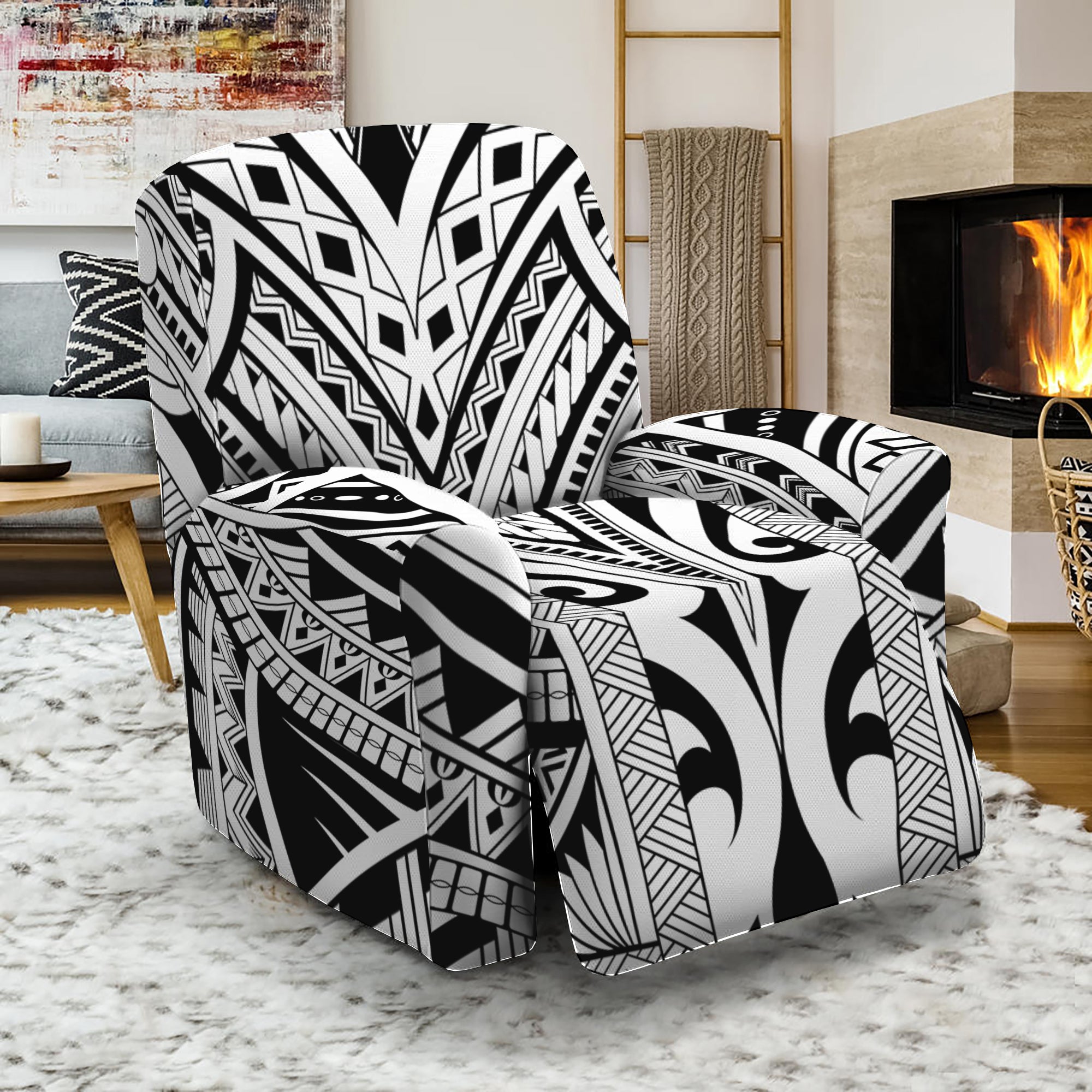 Tribal Maori Polynesian Tattoo Print Recliner Slipcover