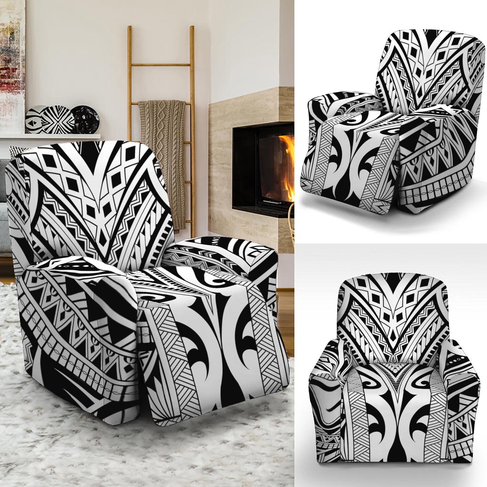 Tribal Maori Polynesian Tattoo Print Recliner Slipcover