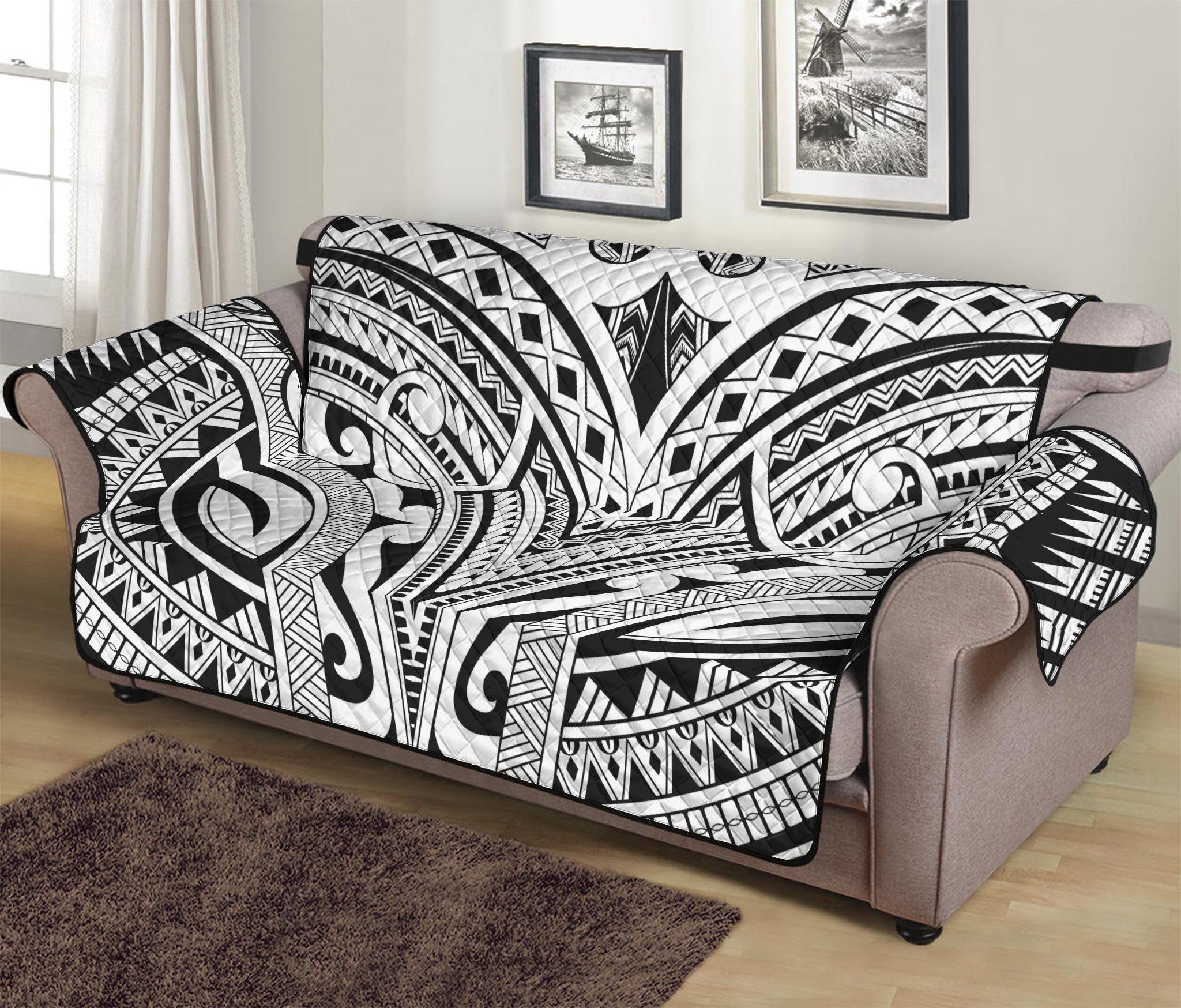 Tribal Maori Polynesian Tattoo Print Sofa Protector