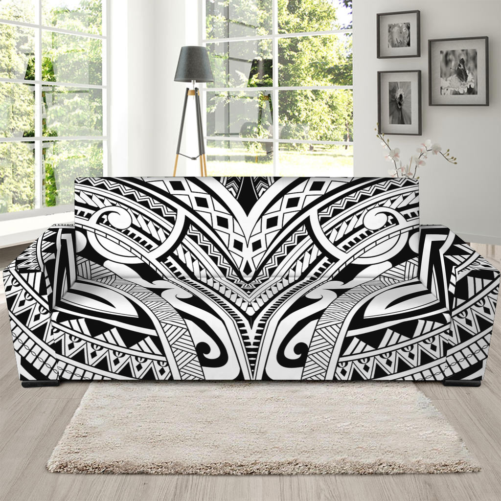 Tribal Maori Polynesian Tattoo Print Sofa Slipcover