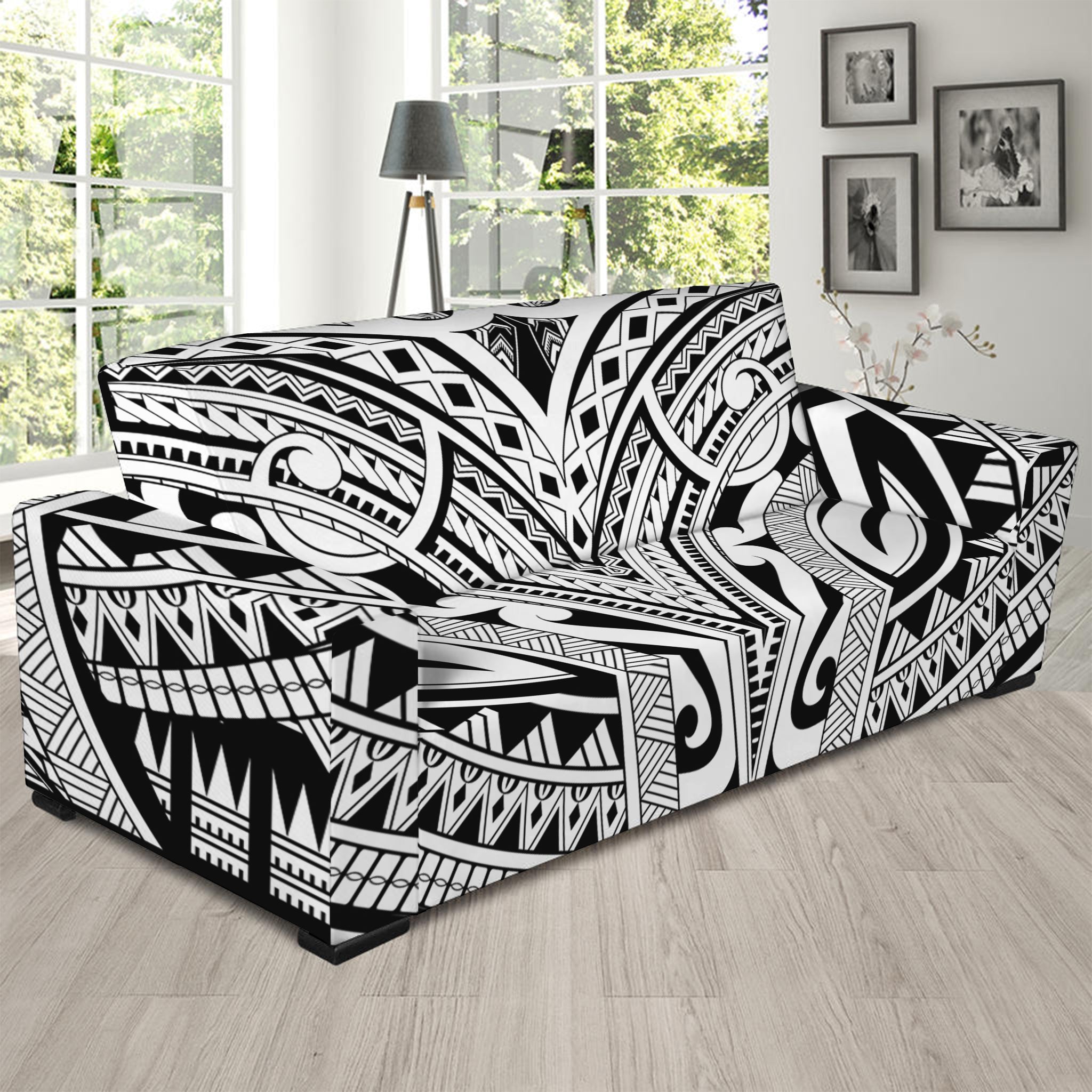 Tribal Maori Polynesian Tattoo Print Sofa Slipcover