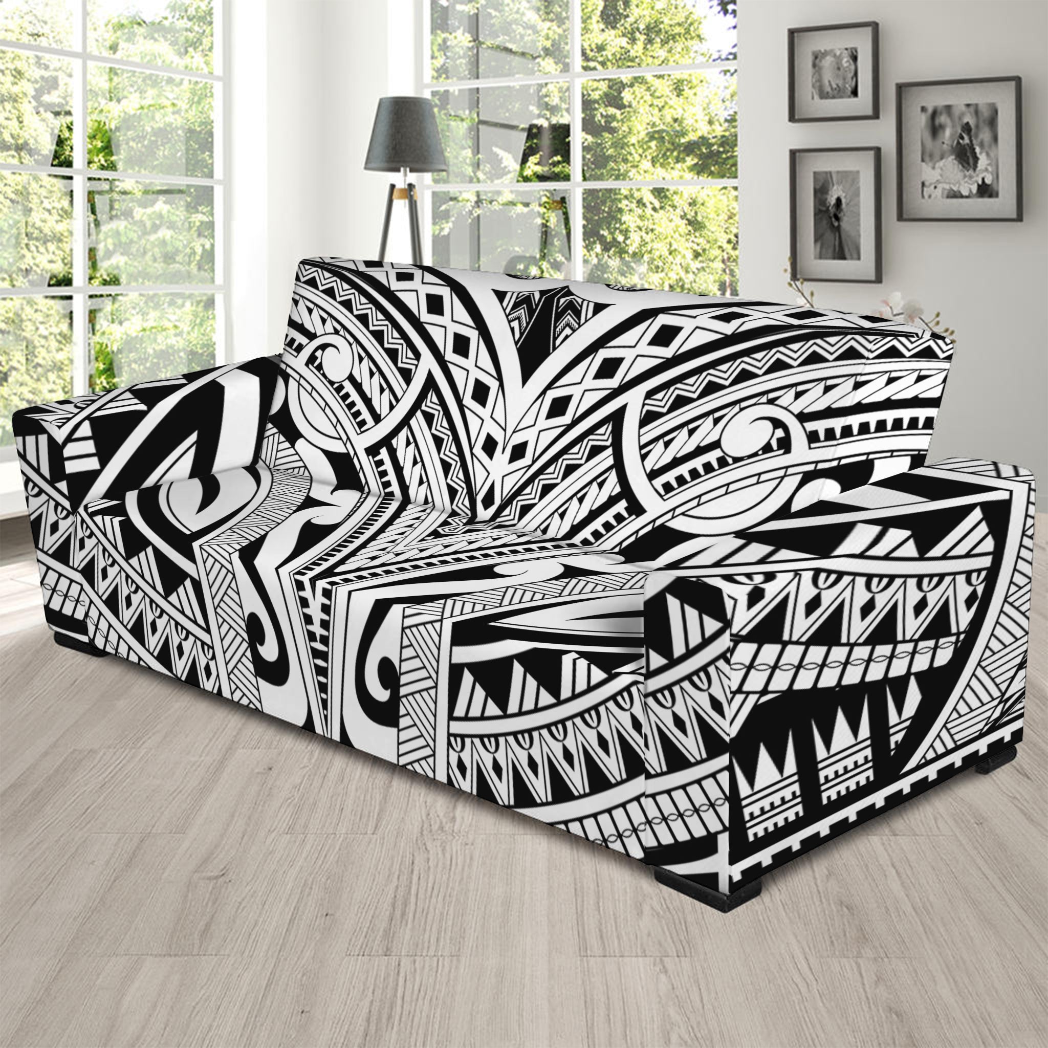 Tribal Maori Polynesian Tattoo Print Sofa Slipcover