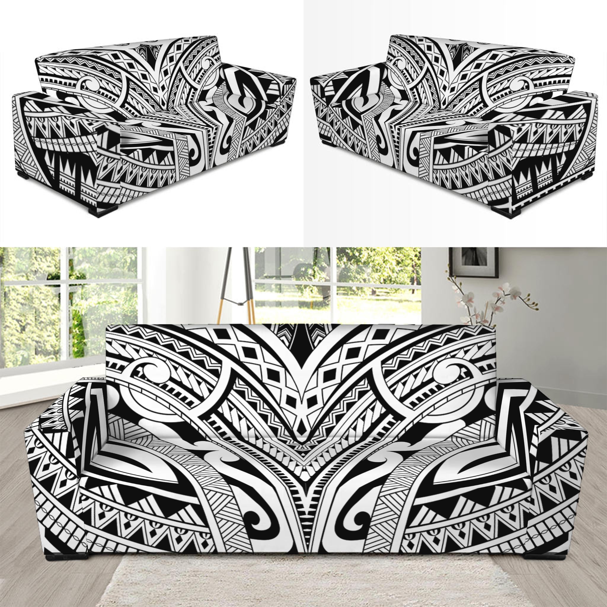 Tribal Maori Polynesian Tattoo Print Sofa Slipcover