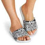 Tribal Maori Polynesian Tattoo Print White Slide Sandals