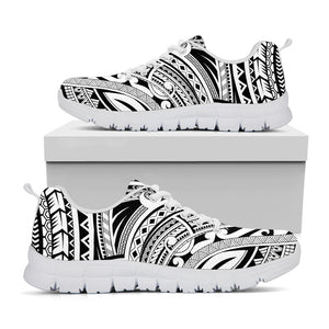 Tribal Maori Polynesian Tattoo Print White Sneakers