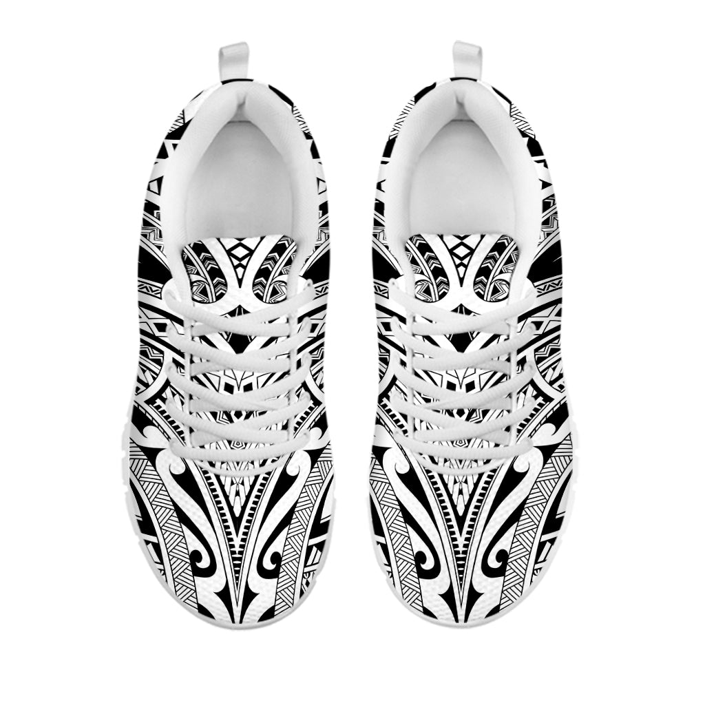 Tribal Maori Polynesian Tattoo Print White Sneakers