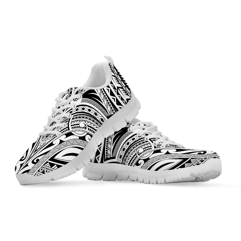 Tribal Maori Polynesian Tattoo Print White Sneakers