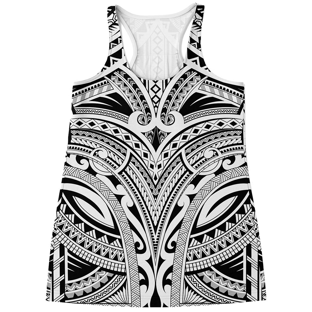 Tribal Maori Polynesian Tattoo Print Women's Racerback Tank Top