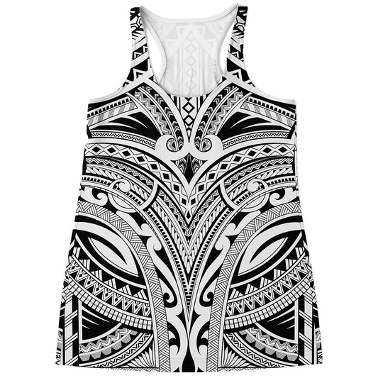 Tribal Maori Polynesian Tattoo Print Women's Racerback Tank Top