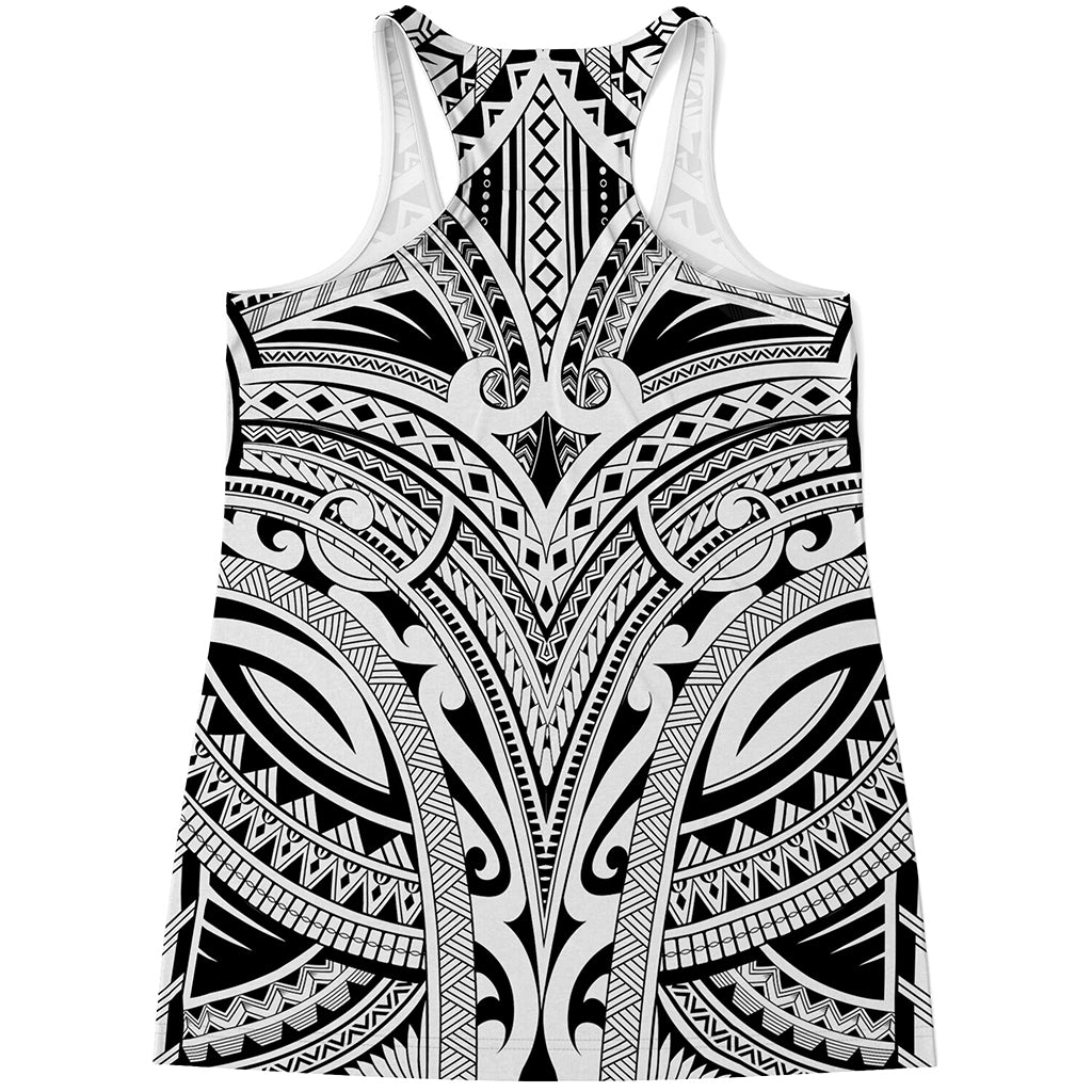 Tribal Maori Polynesian Tattoo Print Women's Racerback Tank Top