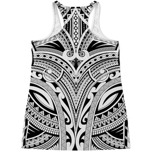 Tribal Maori Polynesian Tattoo Print Women's Racerback Tank Top