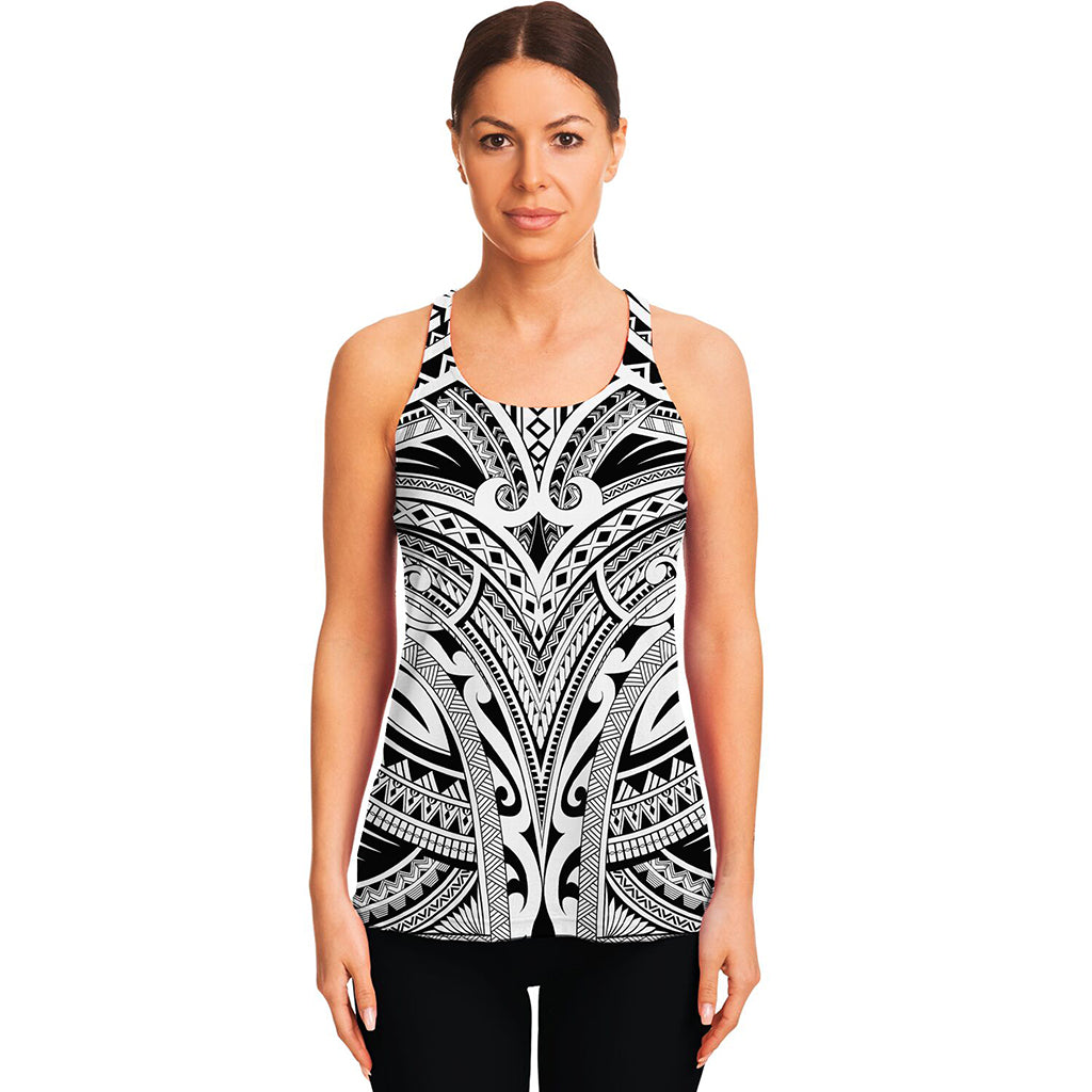 Tribal Maori Polynesian Tattoo Print Women's Racerback Tank Top